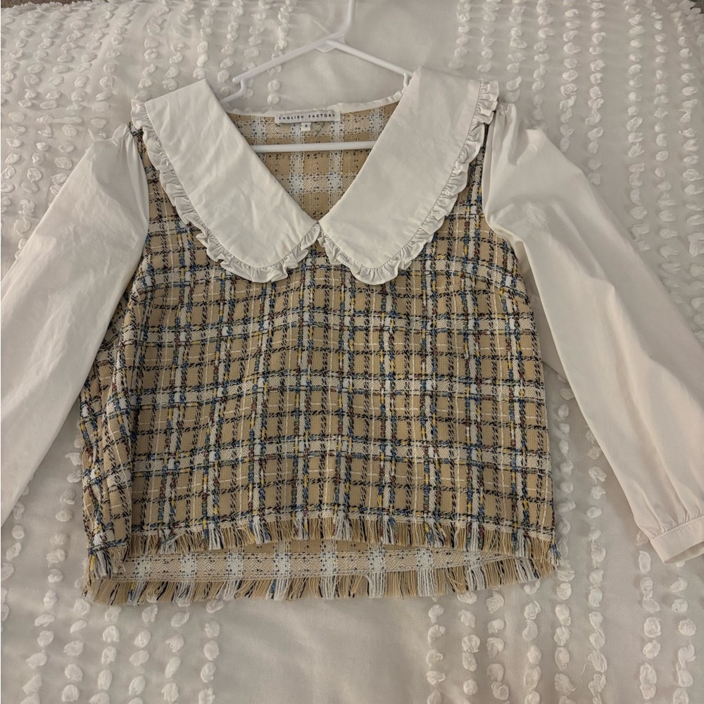 Plaid Blouse with Peter Pan Collar